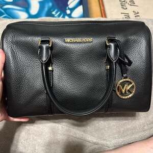 Michael Kors Pebble Leather Bowling Bag Satchel with Crossbody Strap - Black